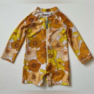 Mott50 Unisex Long-Sleeved Sunset Floral Swimsuit in White and Yellow - 12-24M